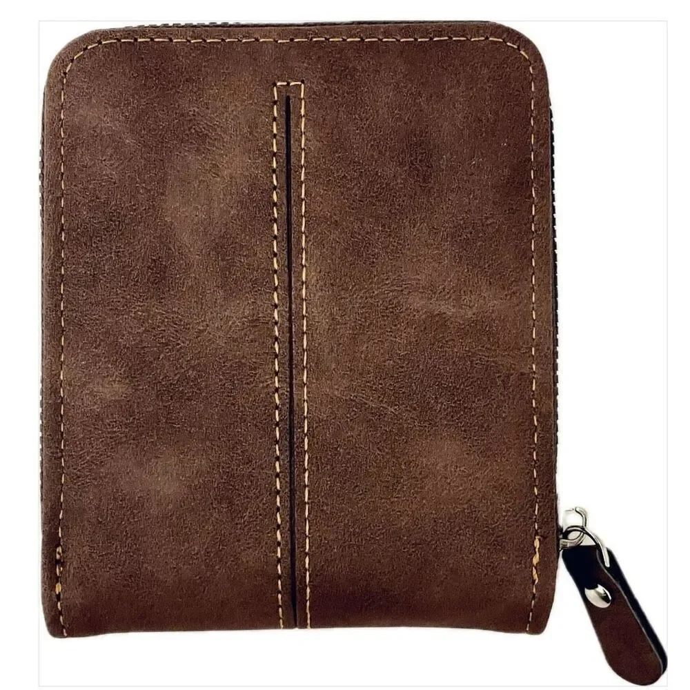 NWT Gorgeous Carrken Style Men’s Brown Pu Suede Leather all around Zip Wallet